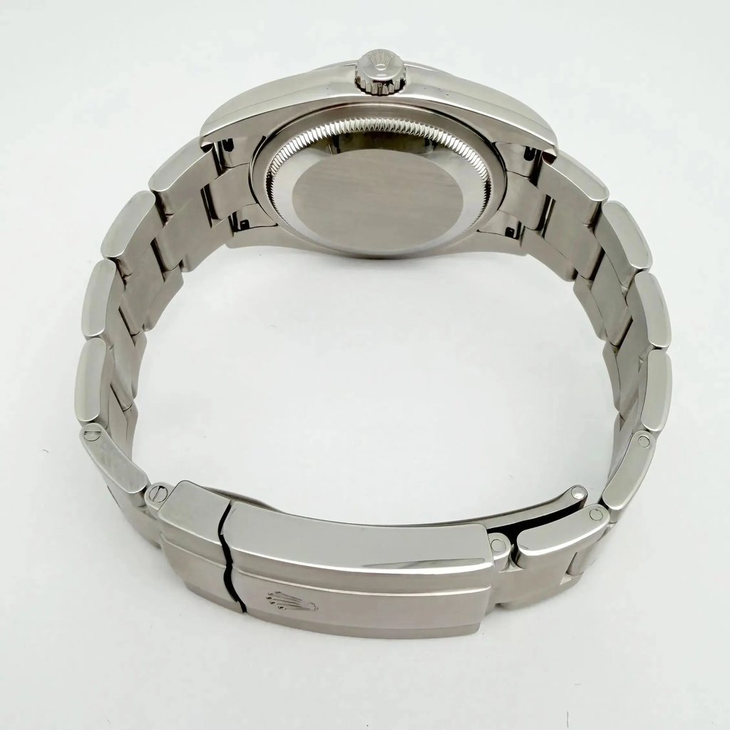 Back View Of Screwback Back Case And Closed Stainless Steel Band Of Rolex 116000 Watch Pre Owned Condition