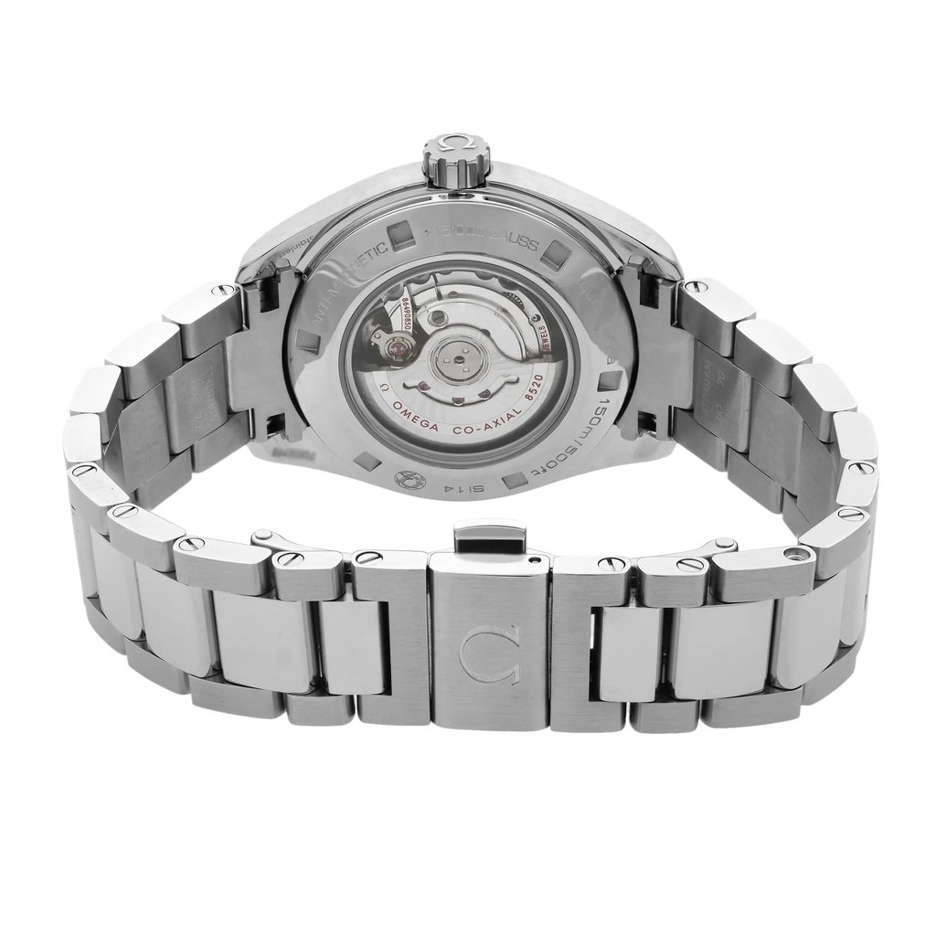 Back View Of {Caseback} Back Case And Closed Stainless Steel Band Of OMEGA 231.15.34.20.55.002 Watch Display Model Condition