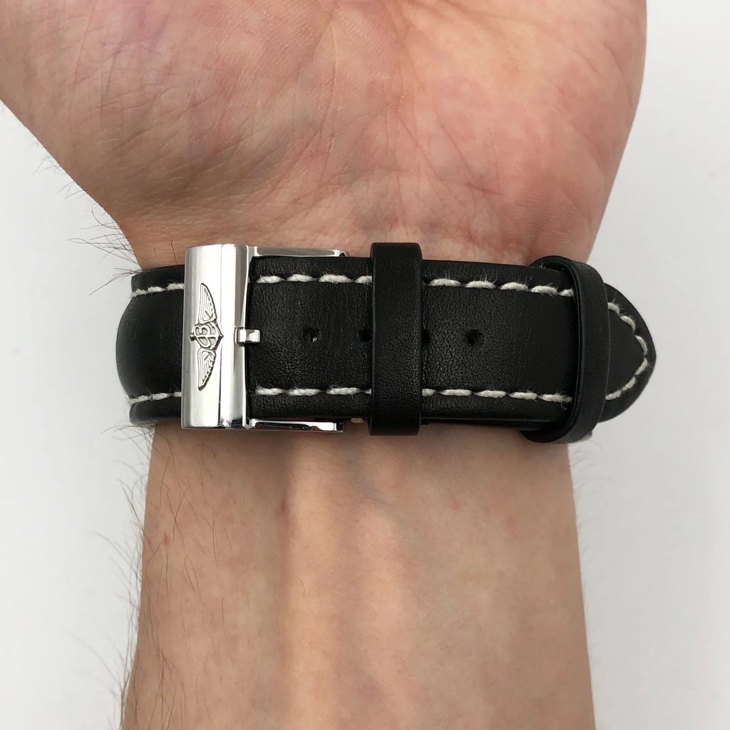 Back View Of {Caseback} Back Case And Closed Leather Band Of Breitling AB031021/BF77-441X Watch Display Model Condition