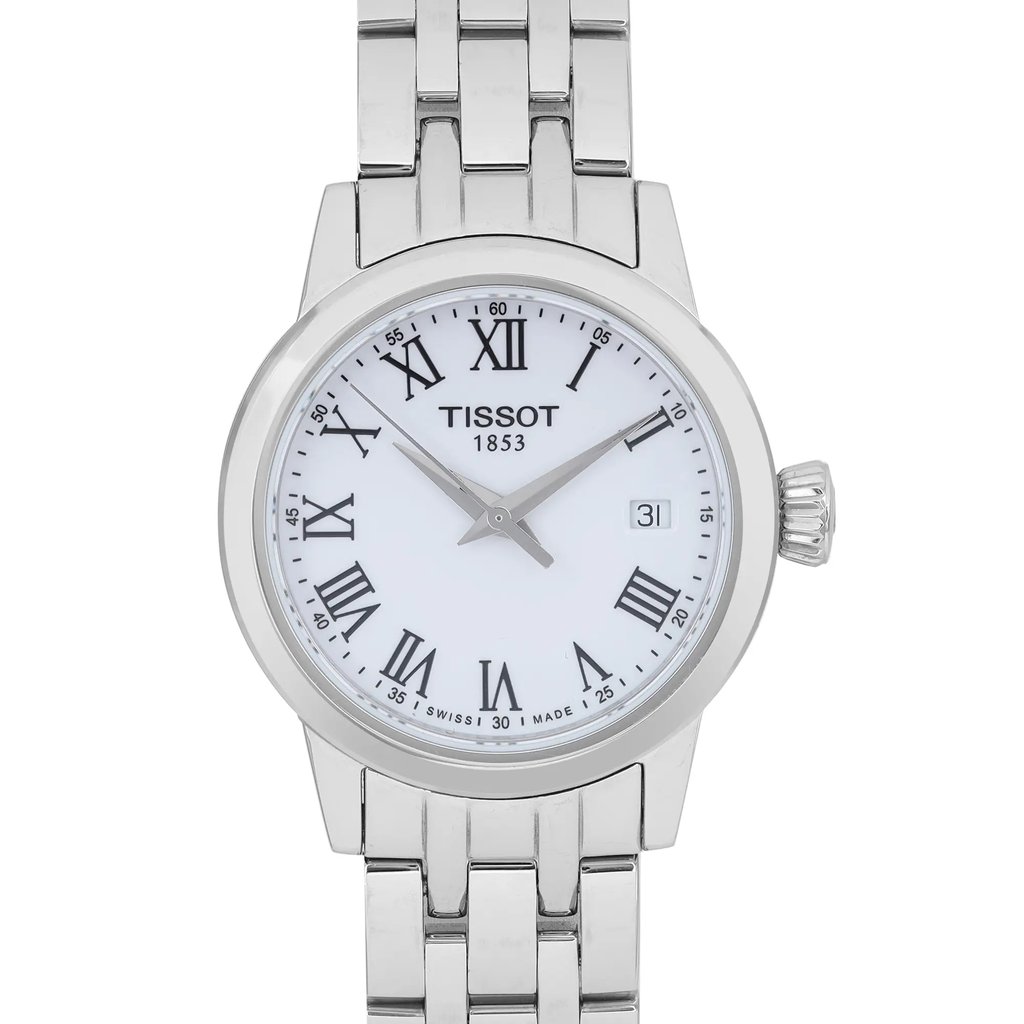 Up Close Front Facing Picture Of Tissot T129.210.11.013.00 Stainless Steel Watch Pre Owned Condition