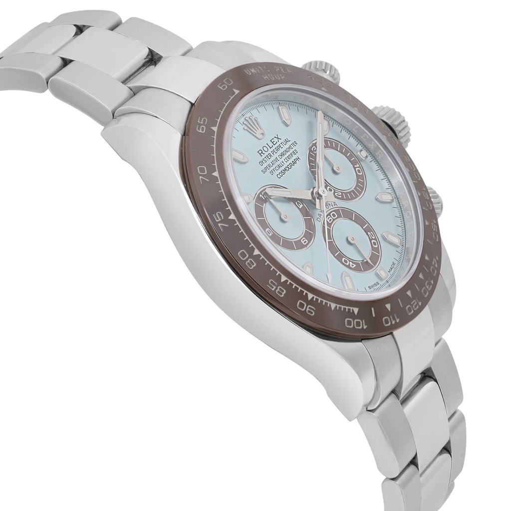 View Of Opposite Crown Facing Side Of Rolex 116506-0001 Platinum Watch Pre Owned Condition