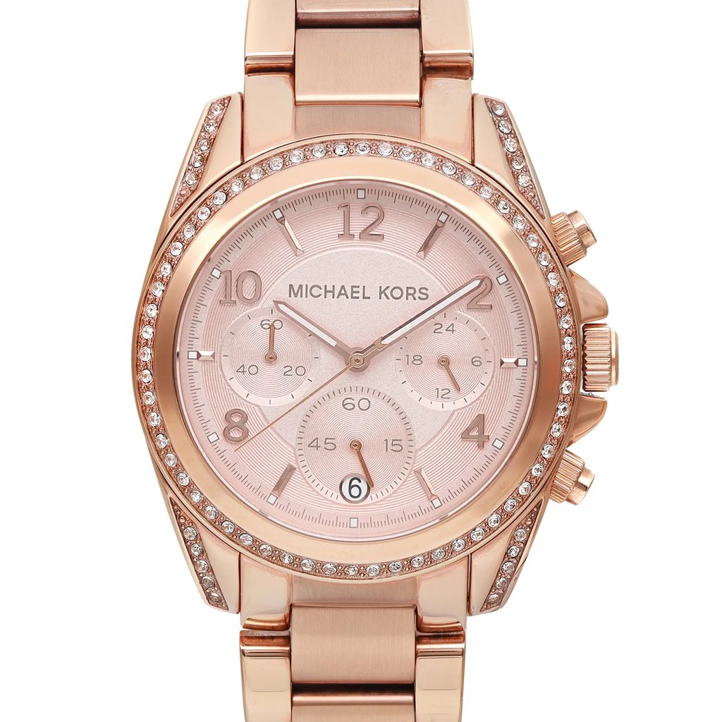 Up Close Front Facing Picture Of Michael Kors MK5863 Stainless Steel Watch Pre Owned Condition