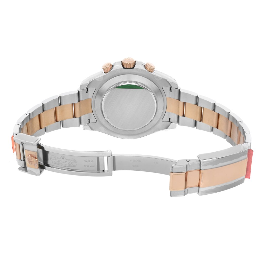 Back View Of Screwback Back Case And Open Rose Gold,Stainless Steel Band Of Rolex 116681 Watch Unworn Condition