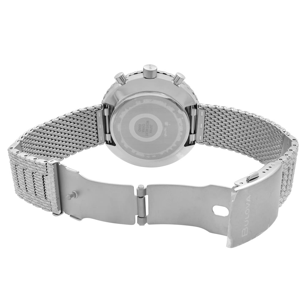 Back View Of Solid Back Case And Open Stainless Steel Band Of Bulova 96K101 Watch Unworn Condition