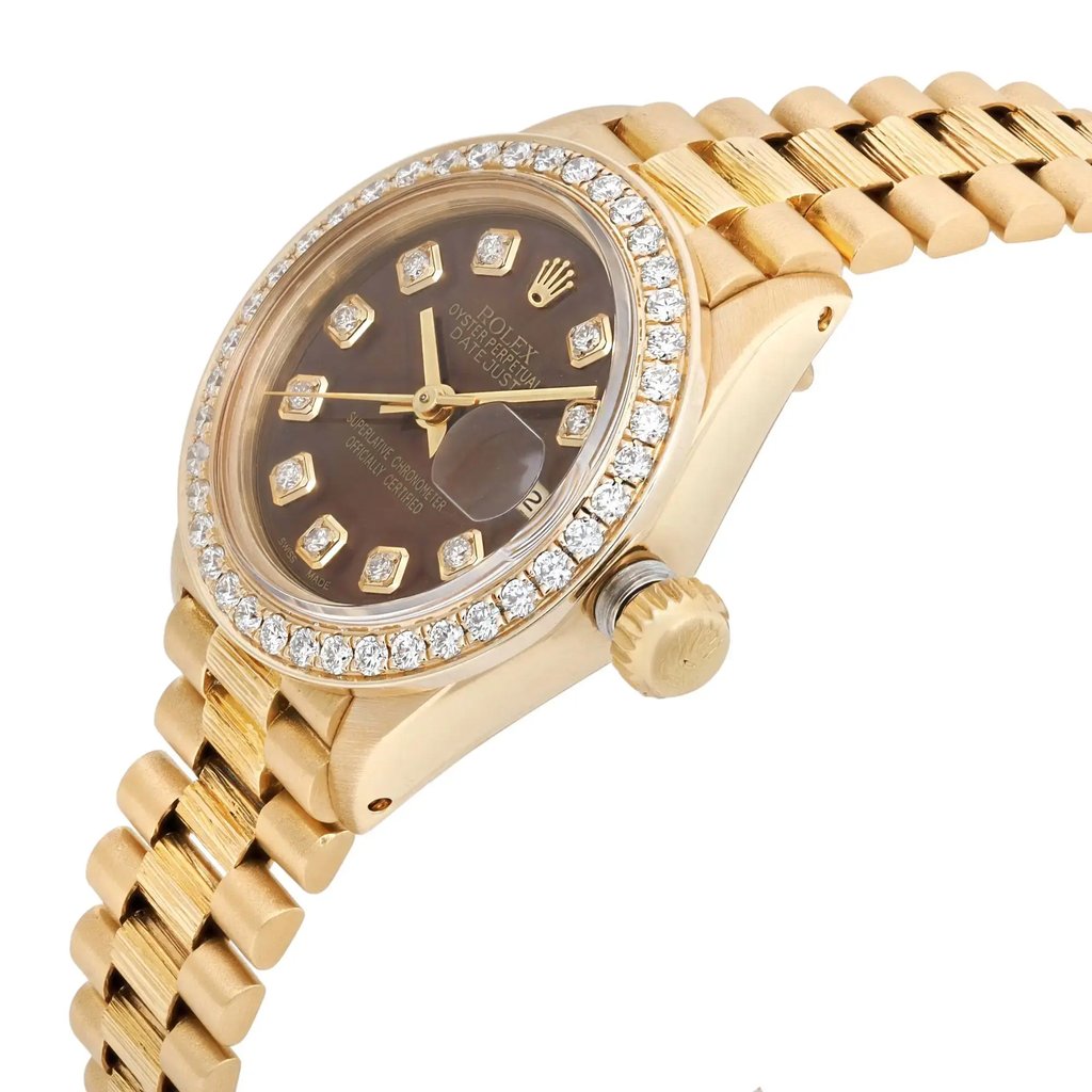 View Of Crown Facing Side Of Rolex 6927 Yellow Gold Watch Pre Owned Condition