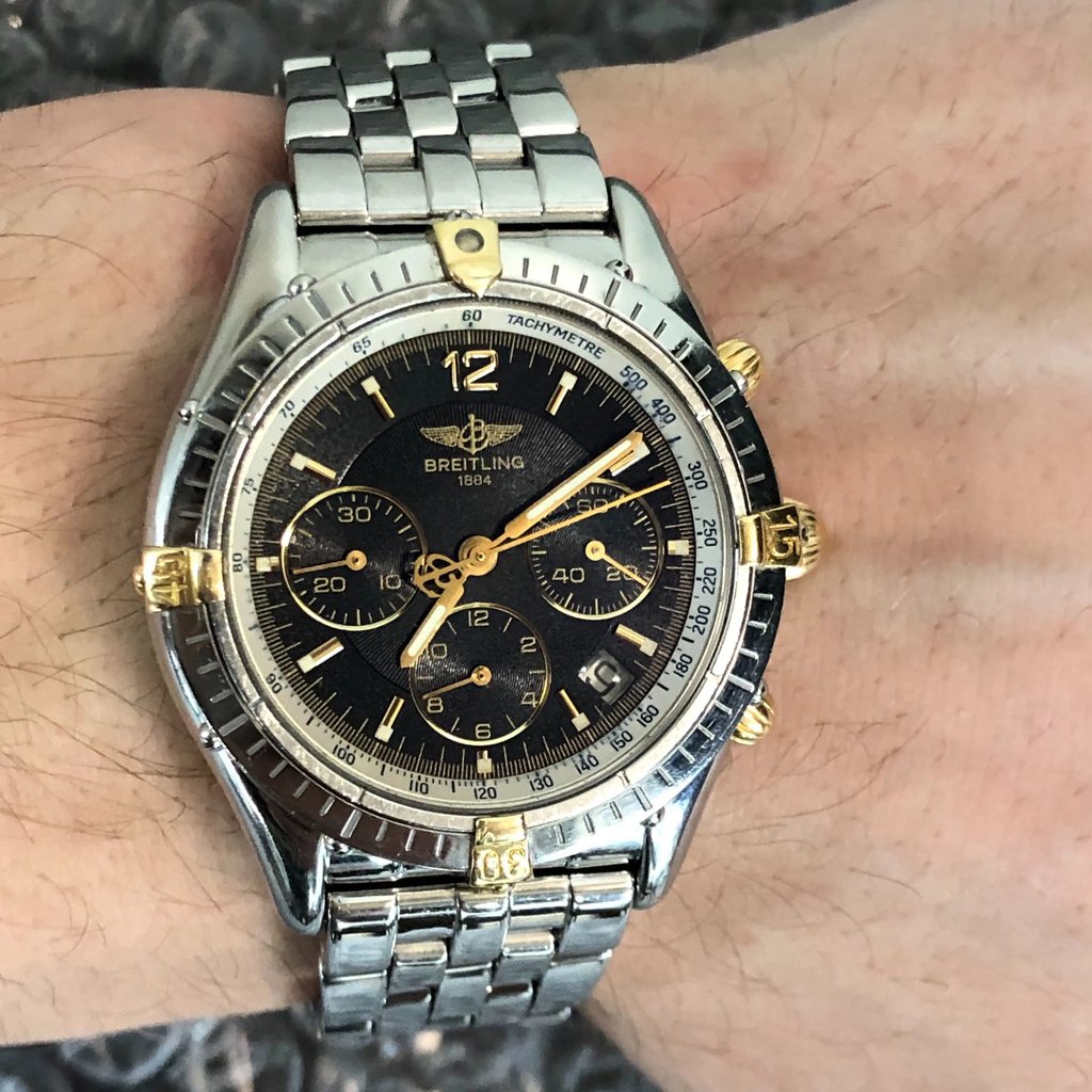 Up Close Front Facing Picture Of Breitling B30012 Stainless Steel Watch Pre Owned Condition