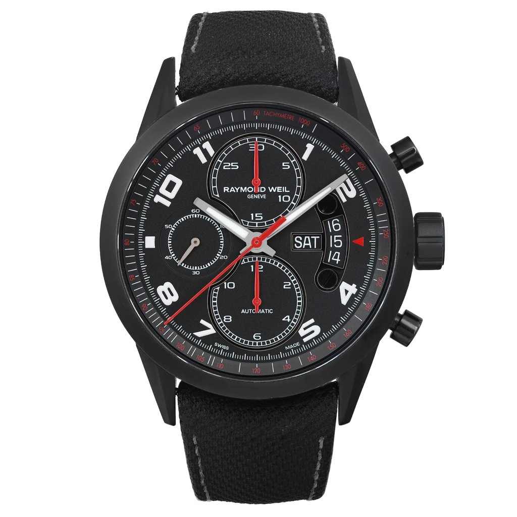 Front Full View Of RAYMOND WEIL 7730-BK-05207 Stainless Steel Watch Pre Owned Condition Good
