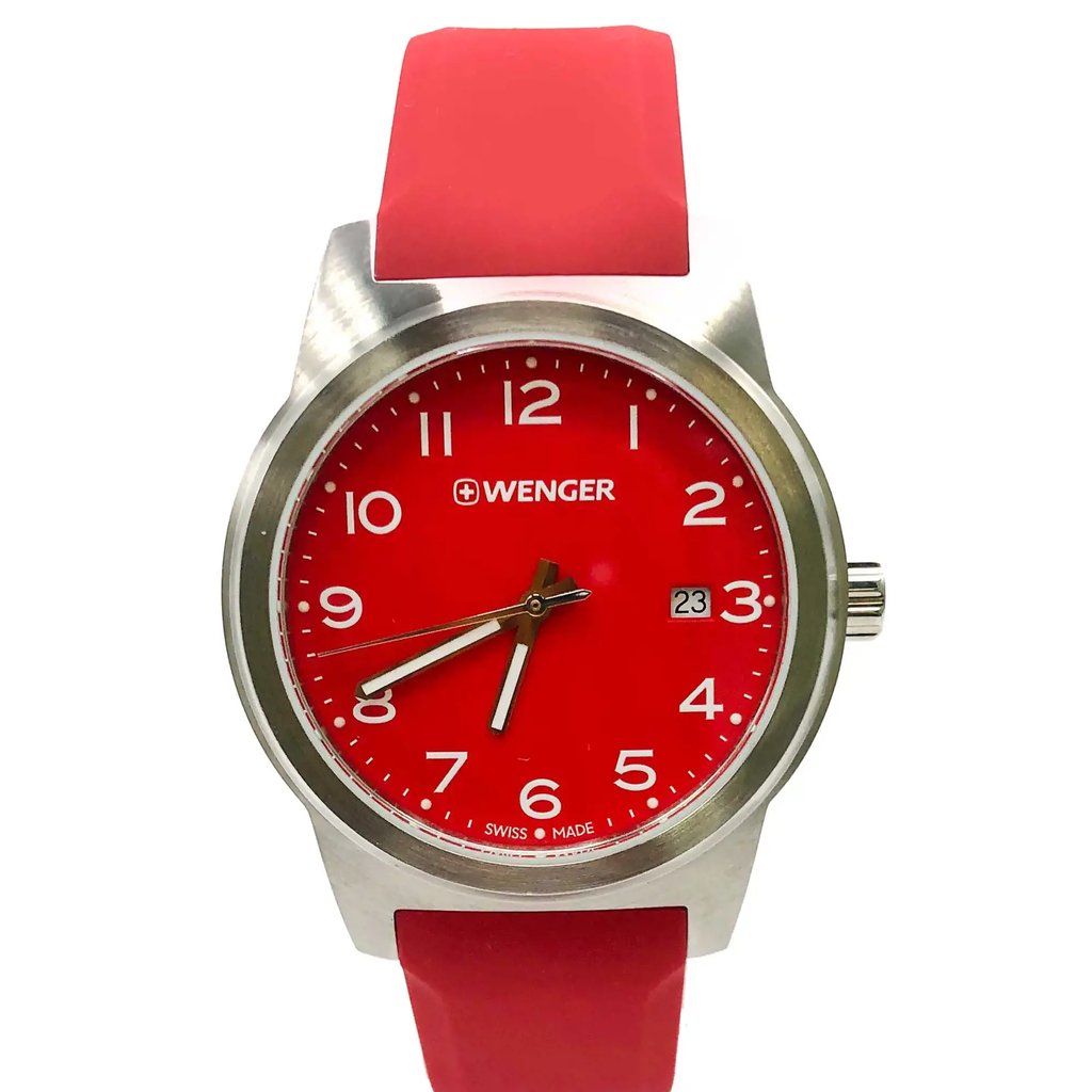 Front Full View Of Wenger 0441.142 Stainless Steel Watch Display Model Condition Excellent