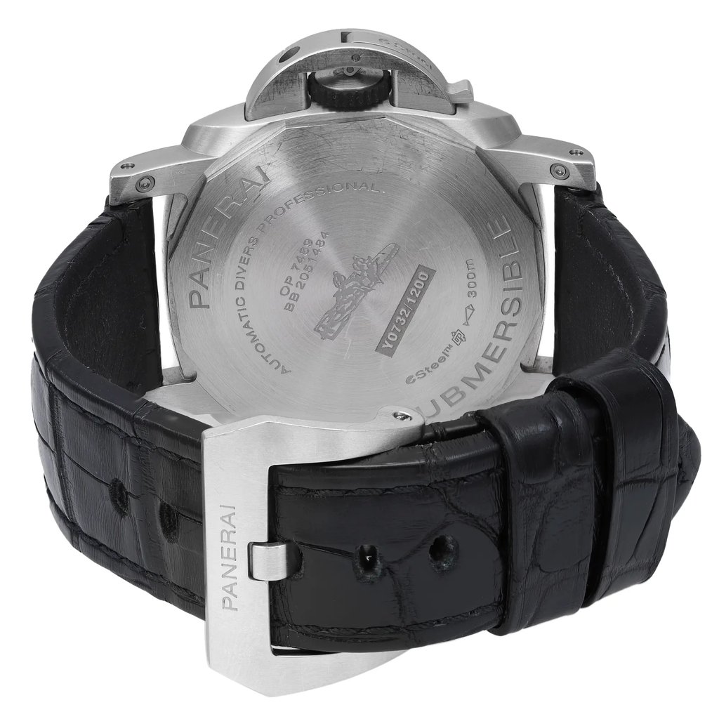 Back View Of Screwback Back Case And Closed Leather Band Of Panerai PAM01288 Watch Pre Owned Condition