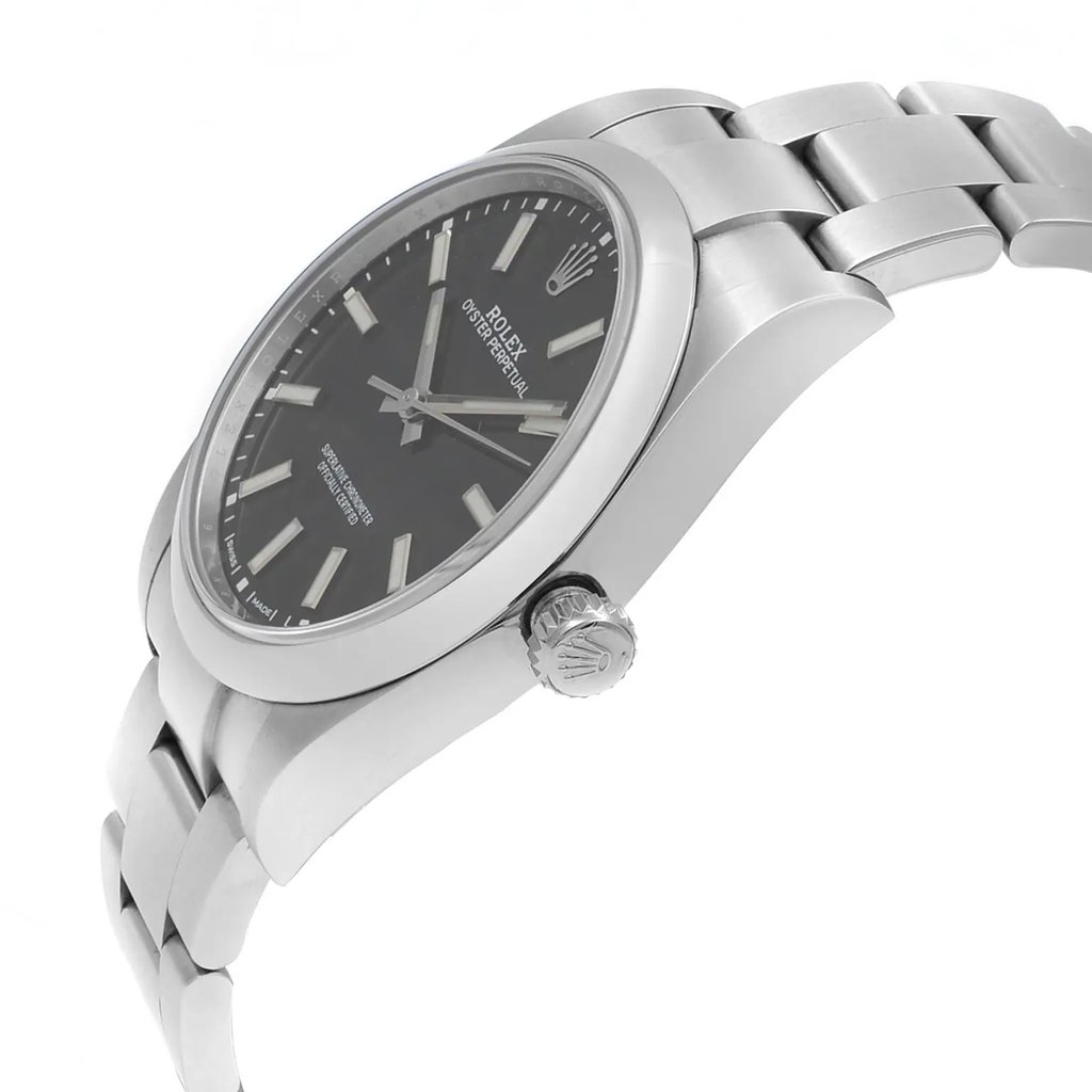 View Of Crown Facing Side Of Rolex 114300BKSO Stainless Steel Watch Display Model Condition