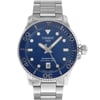 An image of a Wristwatch by Tissot. This Pre Owned item is designed for Women, featuring a Casual style. It has a Quartz movement and an Analog display with a Blue dial color. The indices include 12-Hour Dial,Round Indexes. The band is made of Stainless Steel and the case is made of Stainless Steel. The watch has a Round shape with a case size of 36 mm and a case thickness of 10 mm.