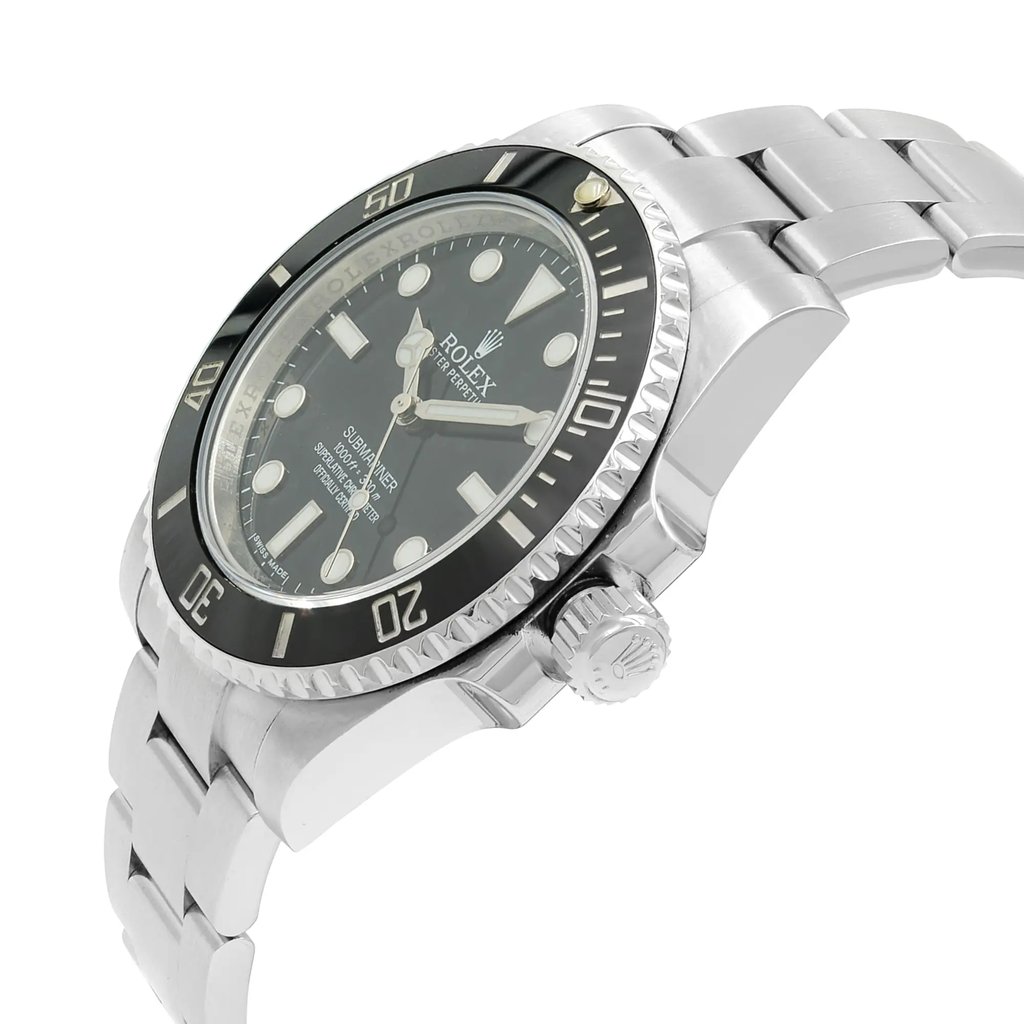 View Of Crown Facing Side Of Rolex 114060 Stainless Steel Watch Pre Owned Condition