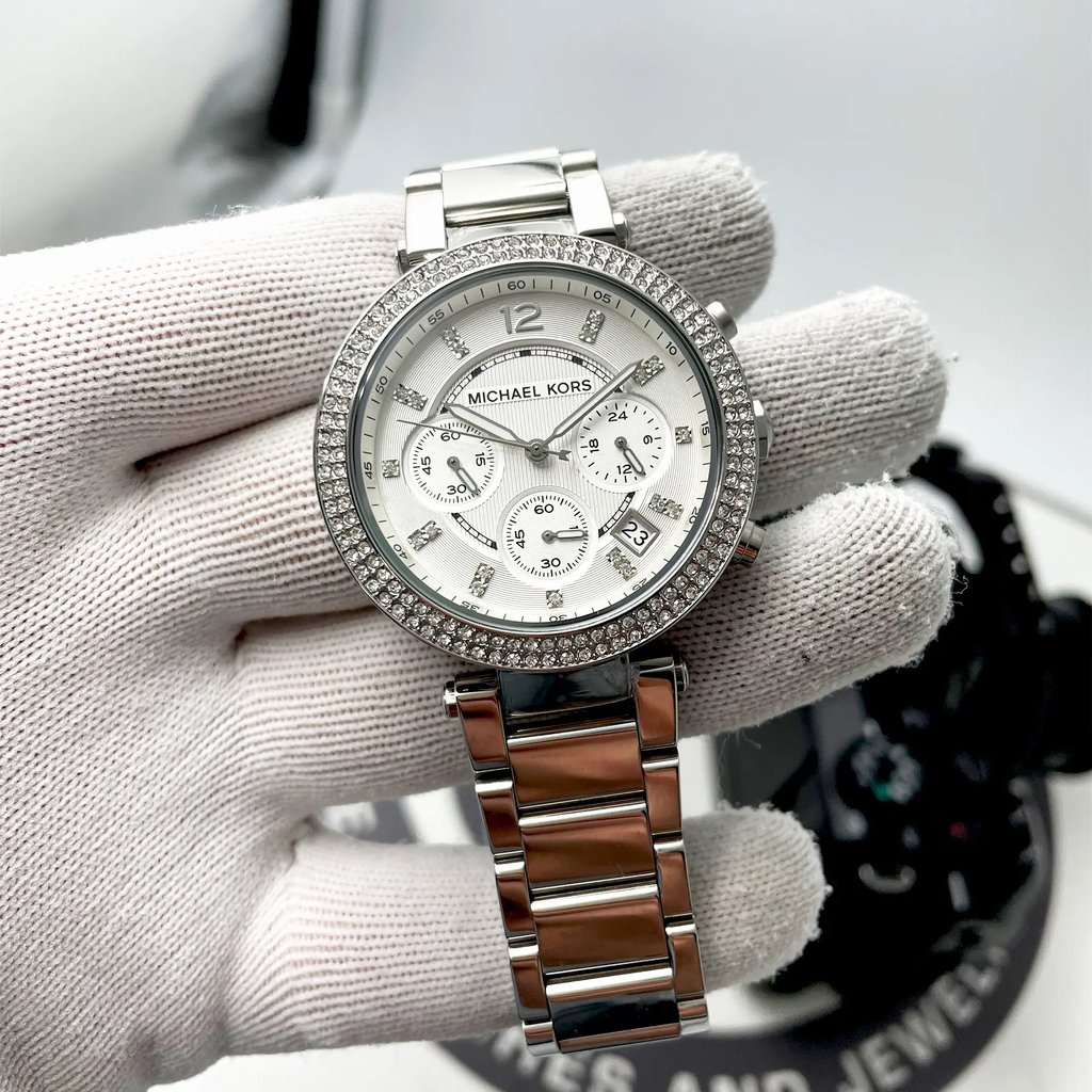 Front Full View Of Michael Kors MK5353 Stainless Steel Watch Display Model Condition {Product Condition}