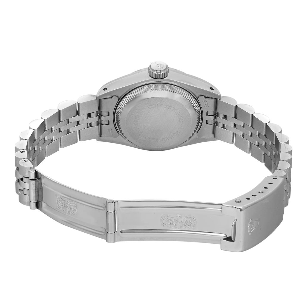 Back View Of Screwback Back Case And Open Stainless Steel Band Of Rolex 69174 Watch Pre Owned Condition