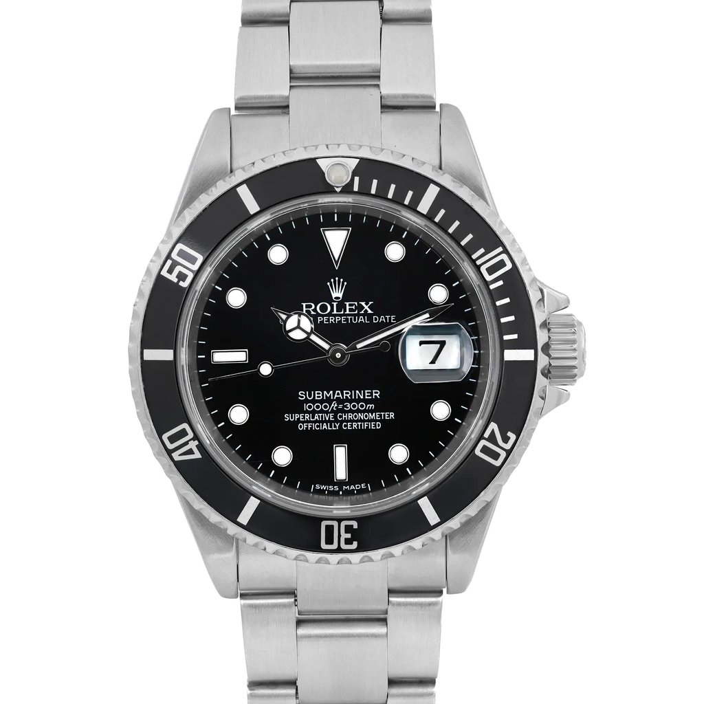 Up Close Front Facing Picture Of Rolex 16610 Stainless Steel Watch Pre Owned Condition