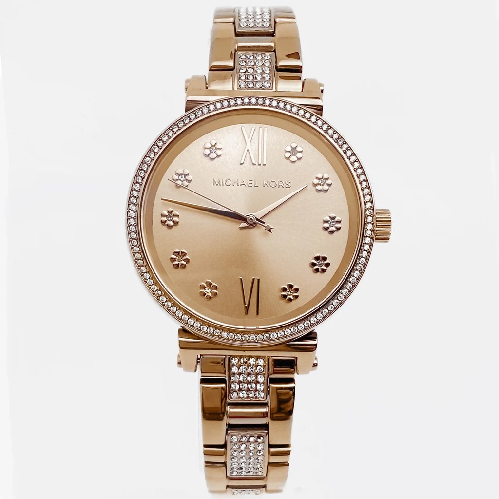 Front Full View Of Michael Kors MK3882 Stainless Steel Watch New With Defects Condition {Product Condition}