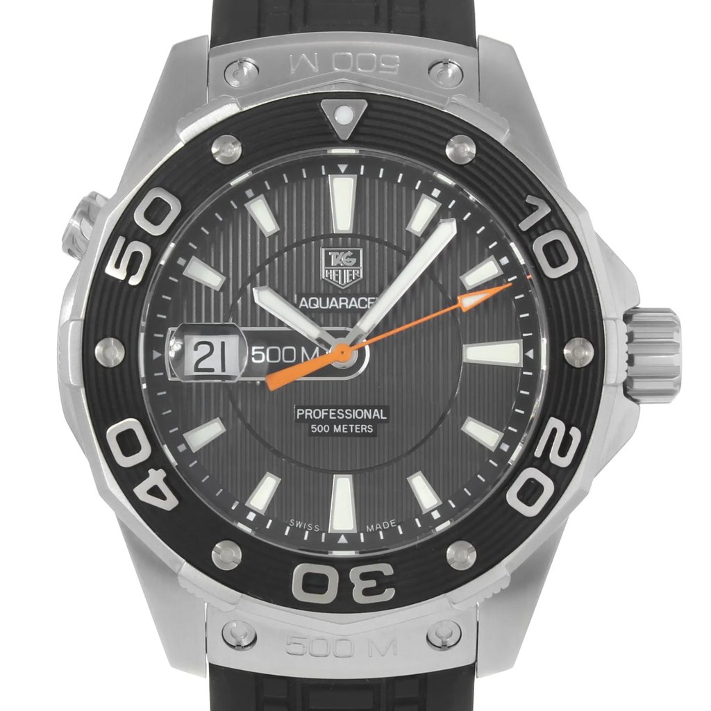 Up Close Front Facing Picture Of TAG Heuer WAJ1110.FT6015 Stainless Steel Watch Display Model Condition