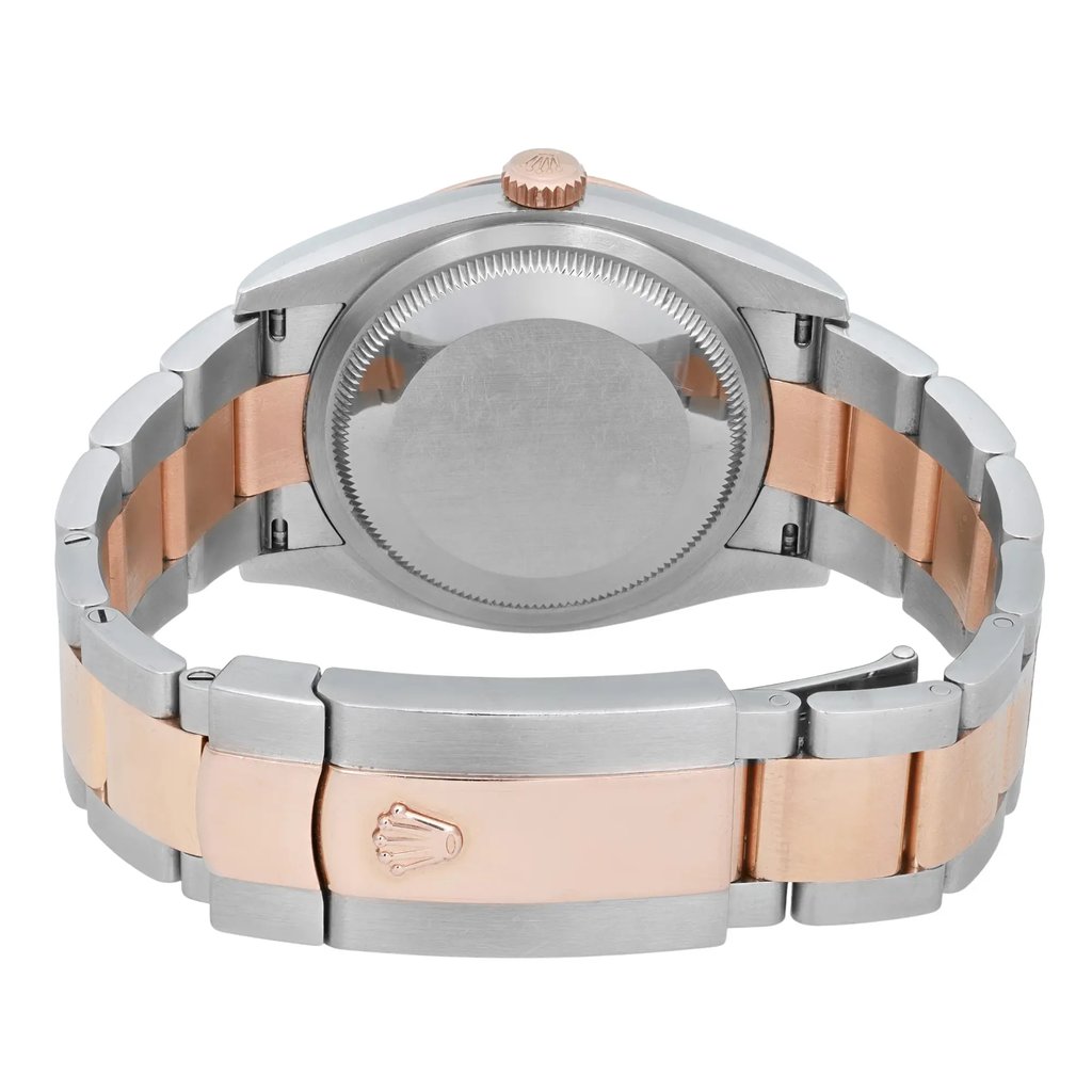 Back View Of Screwback Back Case And Closed Stainless Steel,Rose Gold Band Of Rolex 126231 Watch Pre Owned Condition