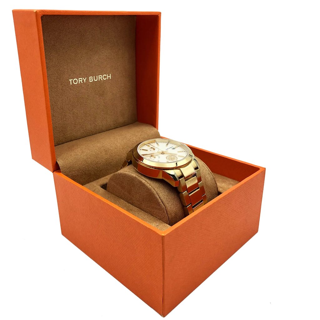  Full View Box, Documents and Tory Burch TB1250 With Watch In The Image 