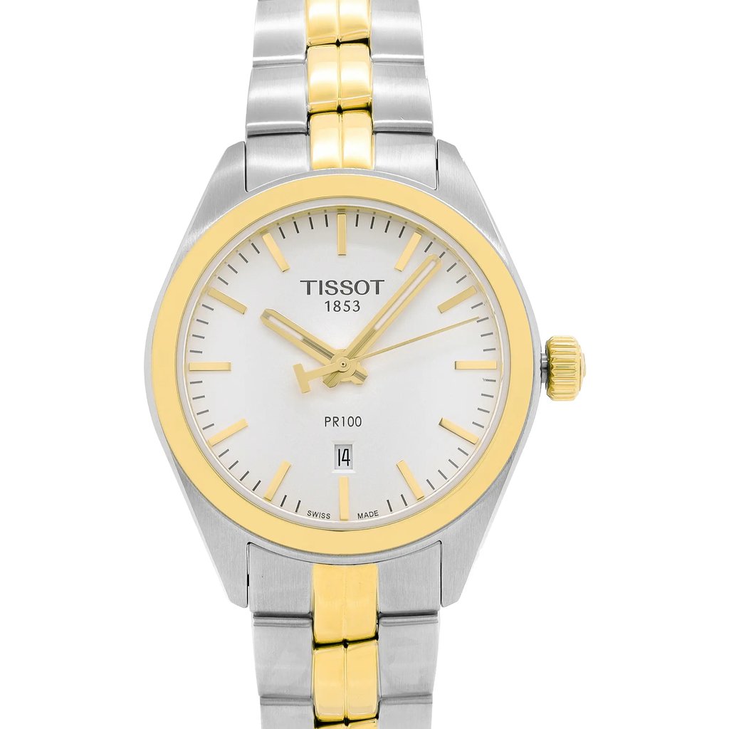 Up Close Front Facing Picture Of Tissot T101.210.22.031.00 Stainless Steel Watch Pre Owned Condition