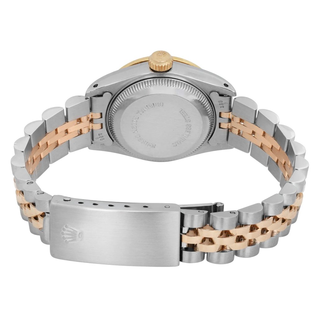 Back View Of Screwback Back Case And Closed Stainless Steel,Yellow Gold Band Of Rolex 69173 Watch Pre Owned Condition