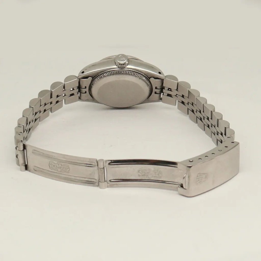 Back View Of Solid Back Case And Open Stainless Steel Band Of Rolex 69174 Watch Pre Owned Condition