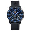 An image of a Wristwatch by Luminox. This Display Model item is designed for Men, featuring a Casual,Diver,Military style. It has a Quartz movement and an Analog display with a Black dial color. The indices include 12-Hour Dial,Arabic Numerals,Easy to Read/Large Numerals,Multi Dial. The band is made of Rubber and the case is made of Carbon. The watch has a Round shape with a case size of 44 mm and a case thickness of 15 mm.