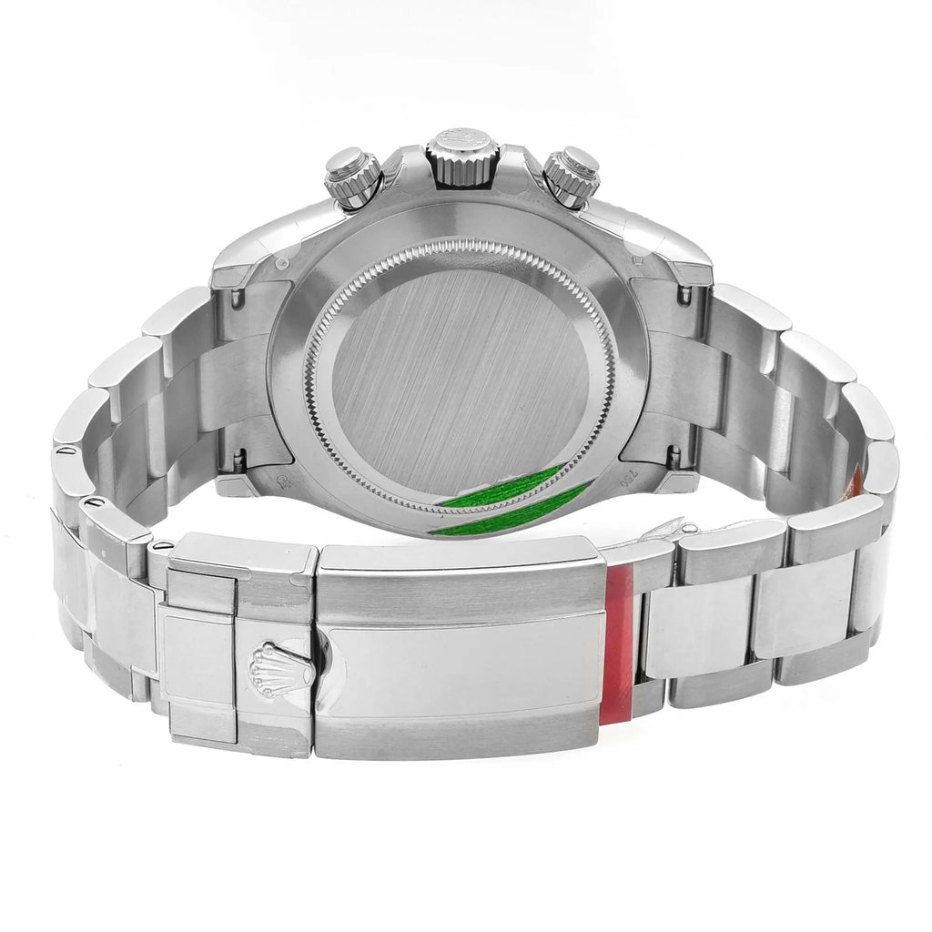 Back View Of Solid Back Case And Closed White Gold Band Of Rolex 116509-0072 Watch Unworn Condition
