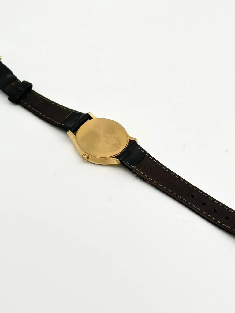 Back View Of Snap Back Case And Open Leather Band Of Mondaine MH1.L1111.LB Watch Pre Owned Condition