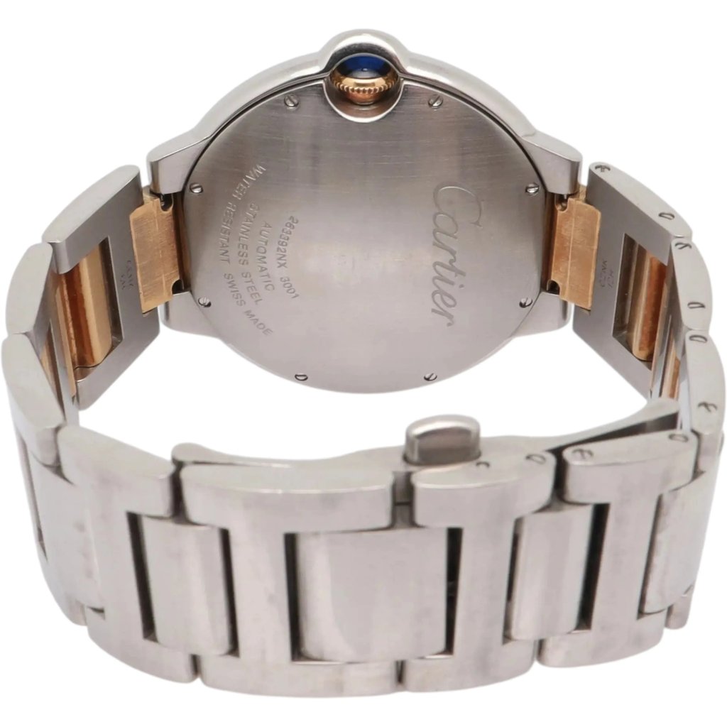 Back View Of Solid Back Case And Closed Stainless Steel,Yellow Gold Band Of Cartier 3001 Watch Pre Owned Condition
