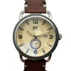 An image of a Wristwatch by Frye. This Unworn item is designed for Men, featuring a Casual style. It has a Quartz movement and an Analog display with a Cream dial color. The indices include 12-Hour Dial,Easy to Read/Large Numerals,Seconds Hand. The band is made of Leather and the case is made of Stainless Steel. The watch has a Round shape with a case size of 47 mm and a case thickness of 13 mm.