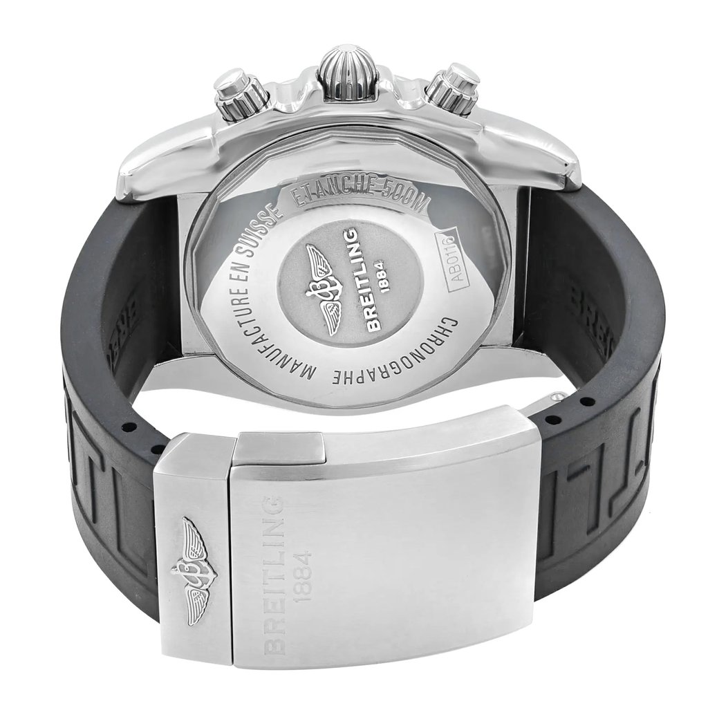 Back View Of {Caseback} Back Case And Closed Rubber Band Of Breitling AB011610/BB08 Watch Pre Owned Condition