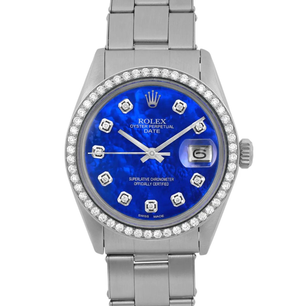 Up Close Front Facing Picture Of Rolex 1500 Stainless Steel Watch Pre Owned Condition