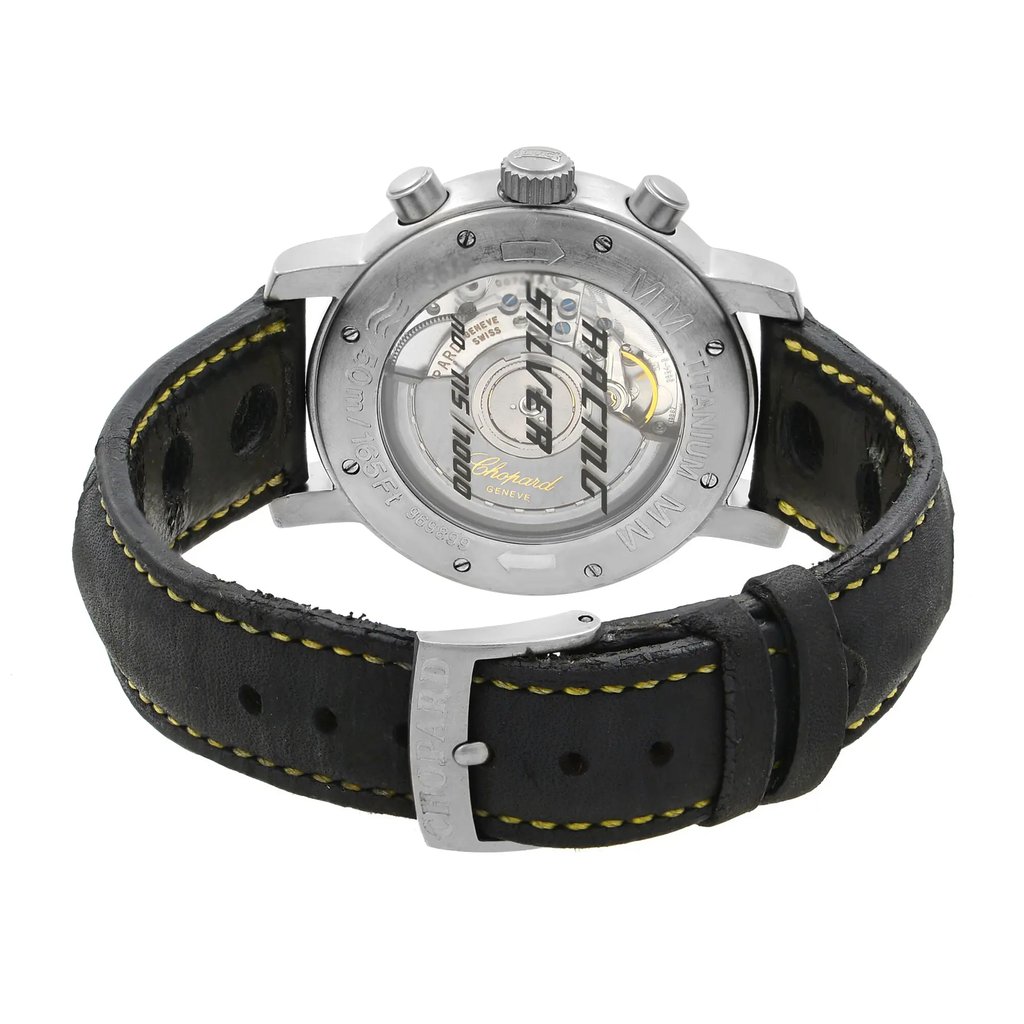 Back View Of {Caseback} Back Case And Closed Leather Band Of Chopard 16/8915-100 Watch Pre Owned Condition