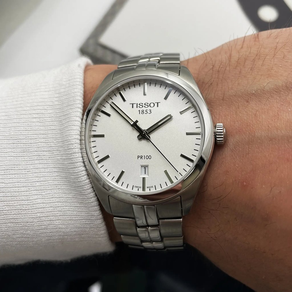 Up Close Front Facing Picture Of Tissot T101.410.11.031.00 Stainless Steel Watch Unworn Condition