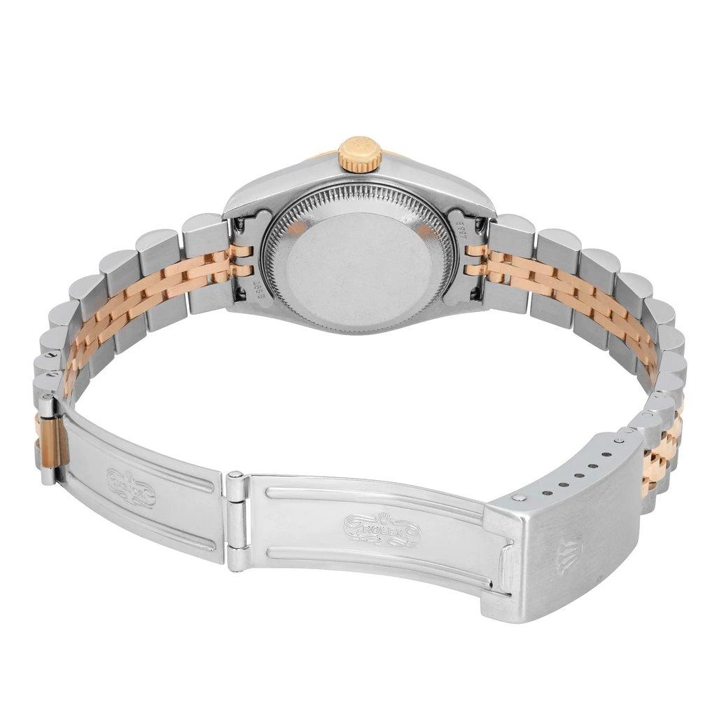 Back View Of Solid Back Case And Open Stainless Steel,Yellow Gold Band Of Rolex 69173 Watch Pre Owned Condition