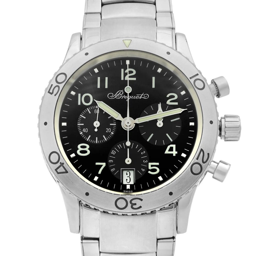 Up Close Front Facing Picture Of Breguet 3820ST/H2/SW9 Stainless Steel Watch Pre Owned Condition