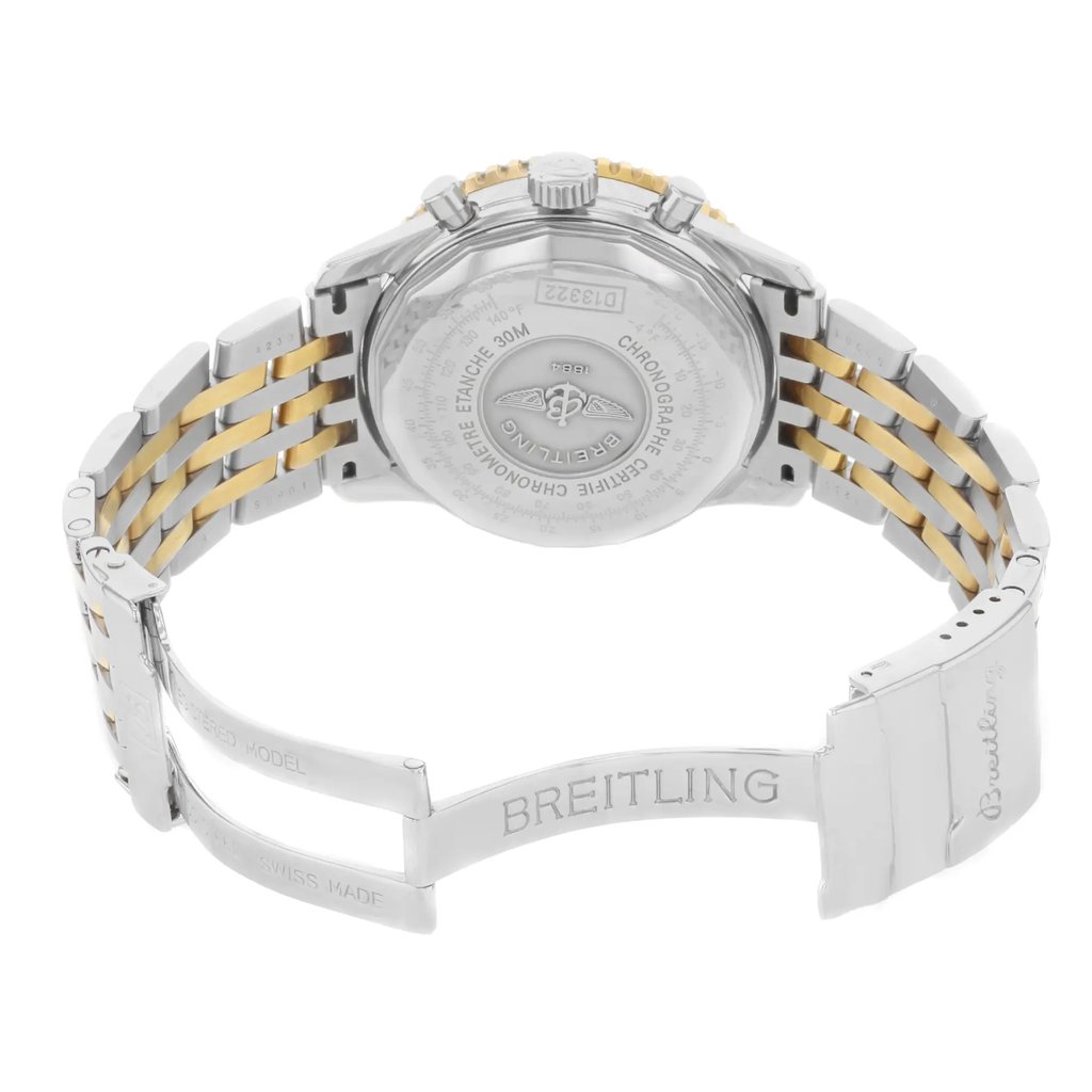 Back View Of {Caseback} Back Case And Open Stainless and Solid Gold Band Of Breitling D13322 Watch Pre Owned Condition