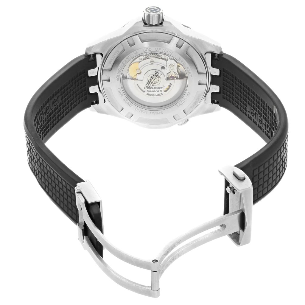 Back View Of {Caseback} Back Case And Open Rubber Band Of TAG Heuer WAJ2119.FT6015 Watch Pre Owned Condition