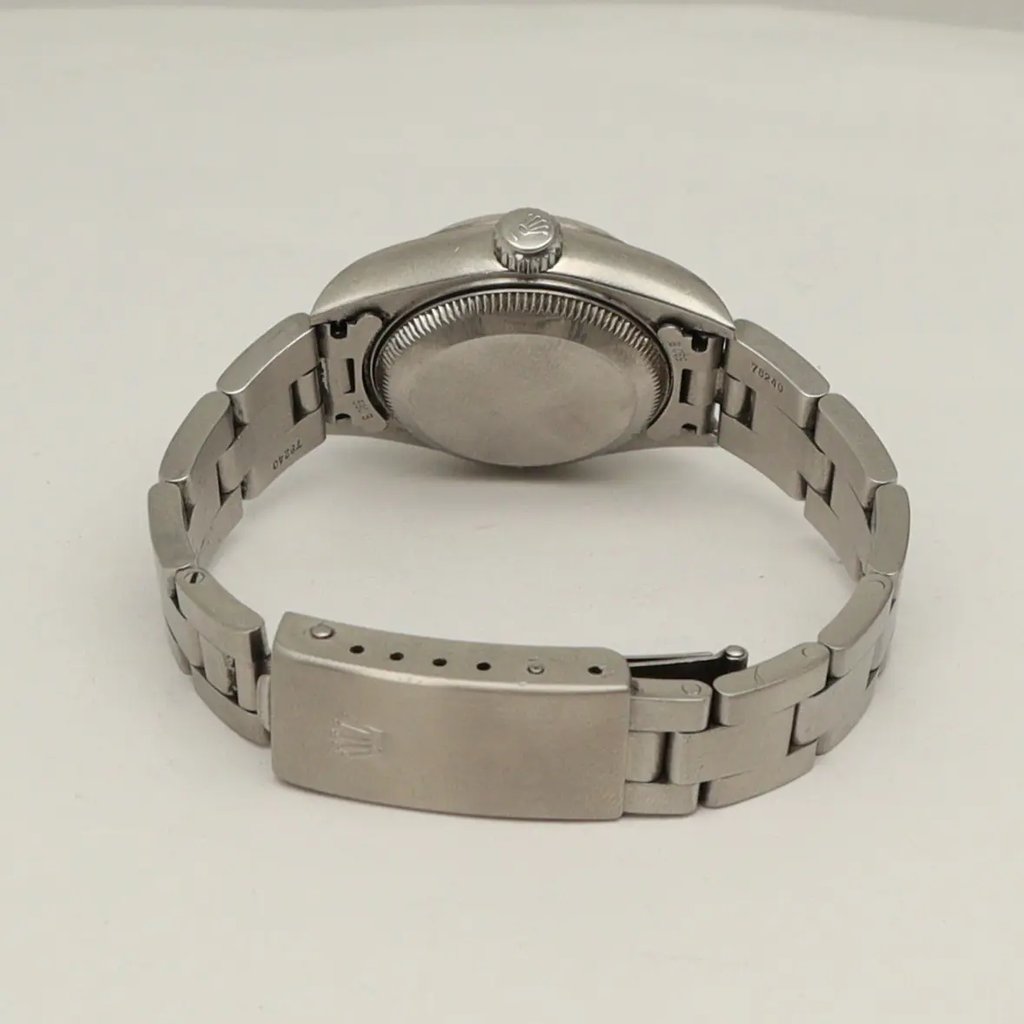 Back View Of Screwback Back Case And Closed Stainless Steel Band Of Rolex 79160 Watch Pre Owned Condition
