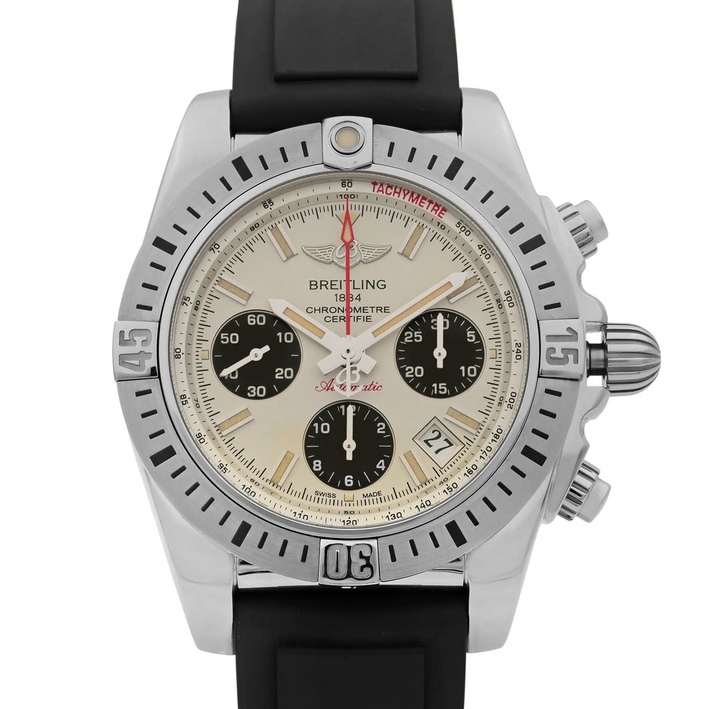 Up Close Front Facing Picture Of Breitling AB01442J/G787-136S Stainless Steel Watch Display Model Condition
