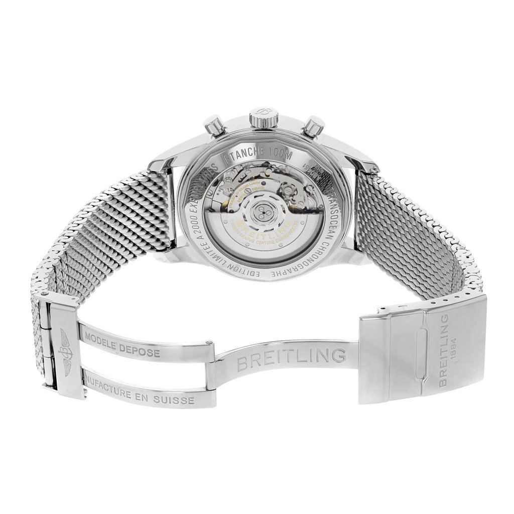 Back View Of {Caseback} Back Case And Open Stainless Steel Band Of Breitling AB045112/G772-154A Watch Display Model Condition