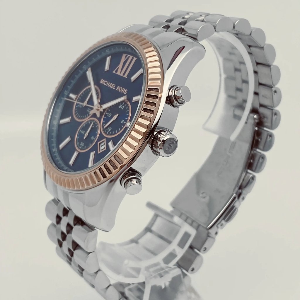 View Of Crown Facing Side Of Michael Kors MK8689 Stainless Steel Watch New With Defects Condition