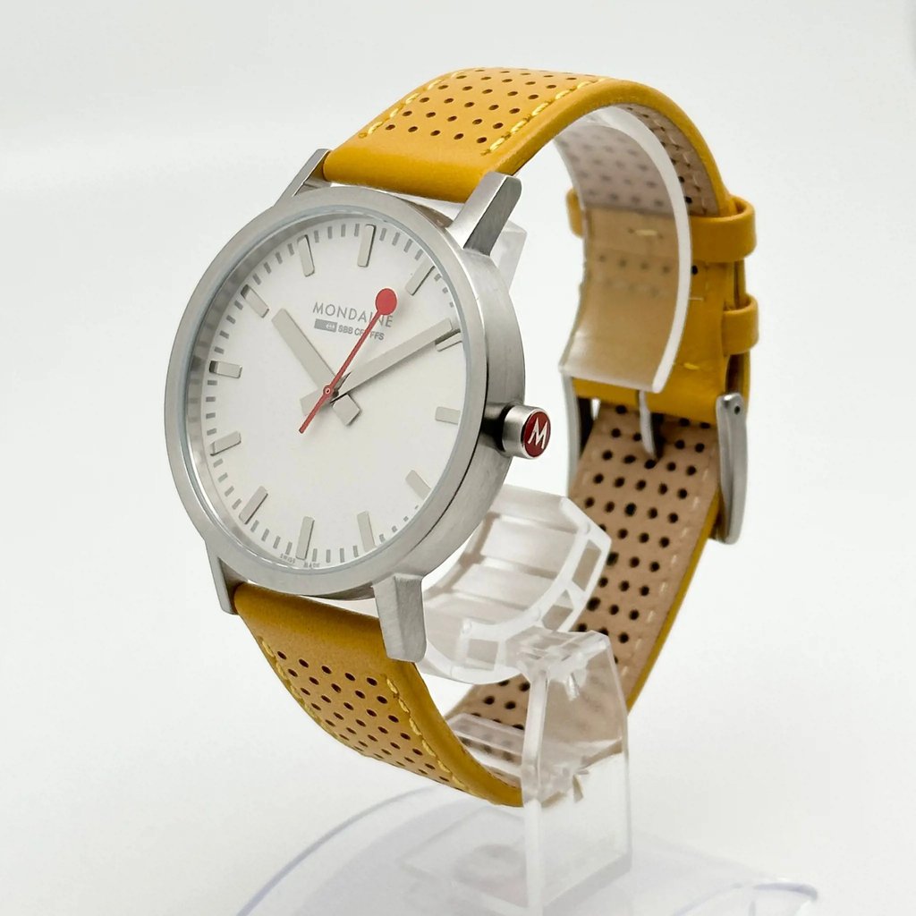 View Of Crown Facing Side Of Mondaine  A660.30360.16SBE Stainless Steel Watch Unworn Condition