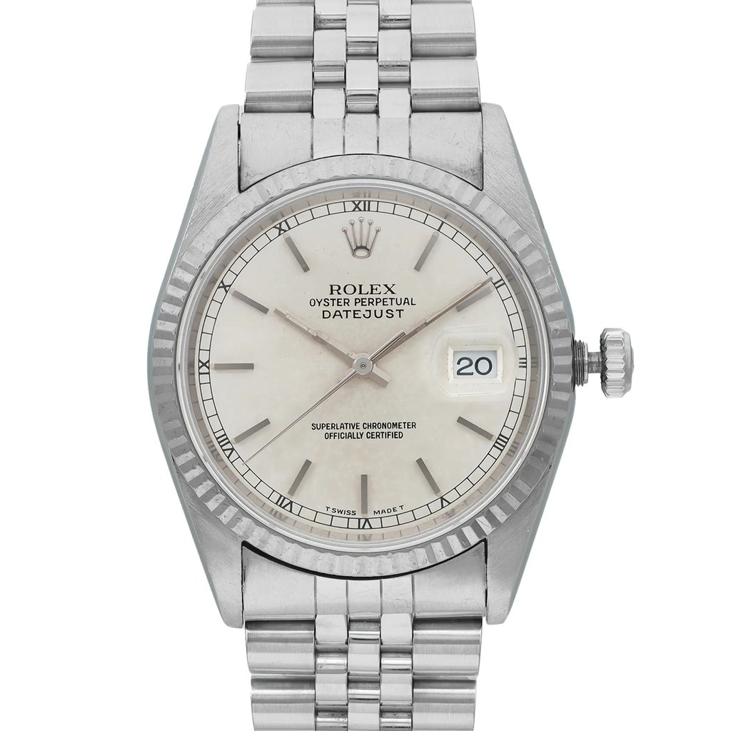 Up Close Front Facing Picture Of Rolex 16234 Stainless Steel Watch Pre Owned Condition