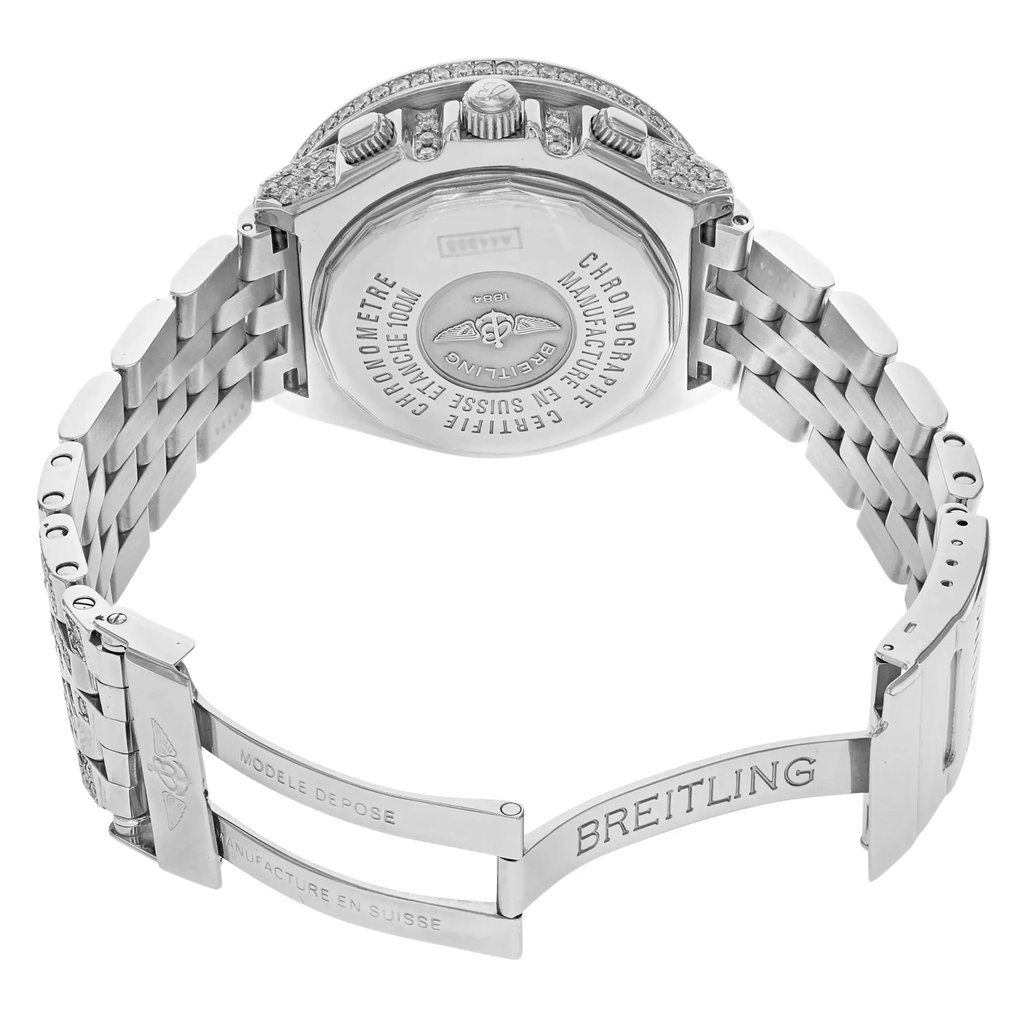 Back View Of {Caseback} Back Case And Open Stainless Steel Band Of Breitling A44355 Watch Pre Owned Condition