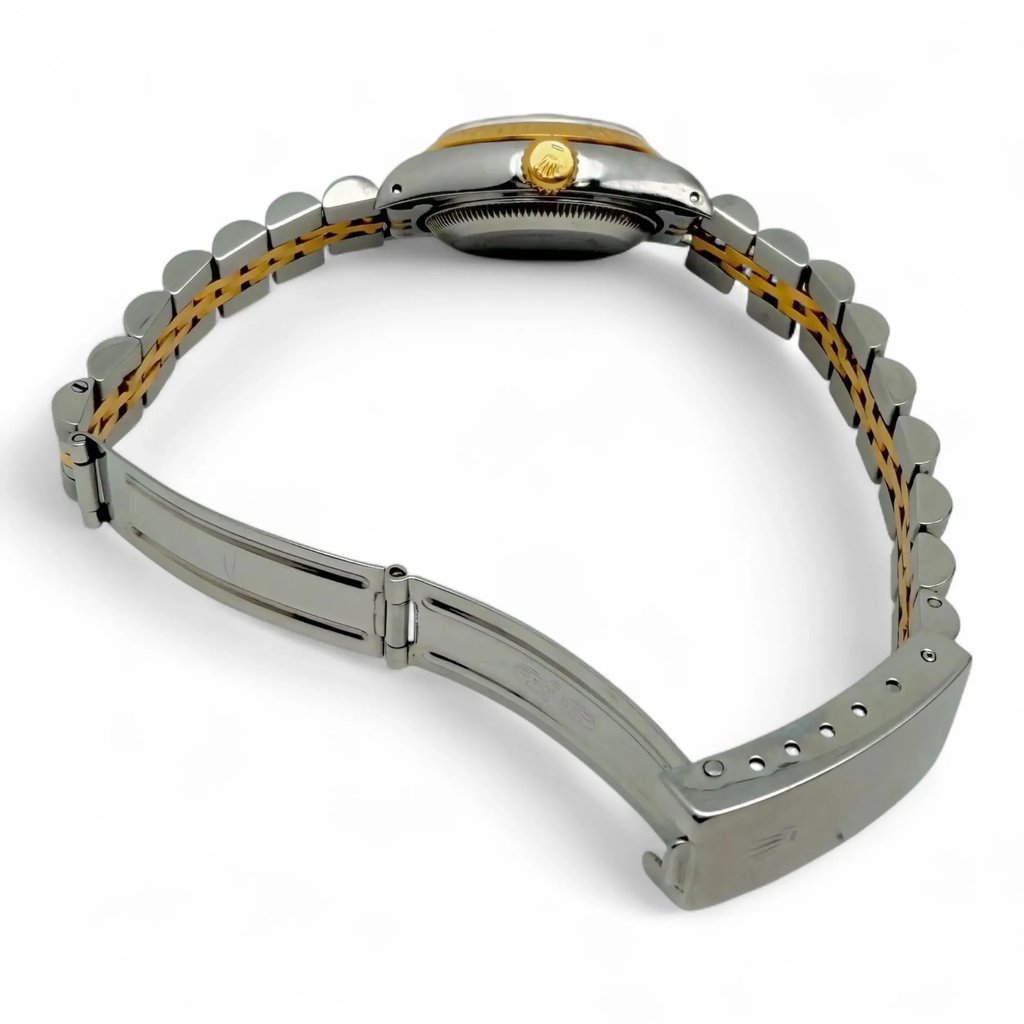 Back View Of Solid Back Case And Open Stainless Steel,Yellow Gold Band Of Rolex 69173 Watch Pre Owned Condition