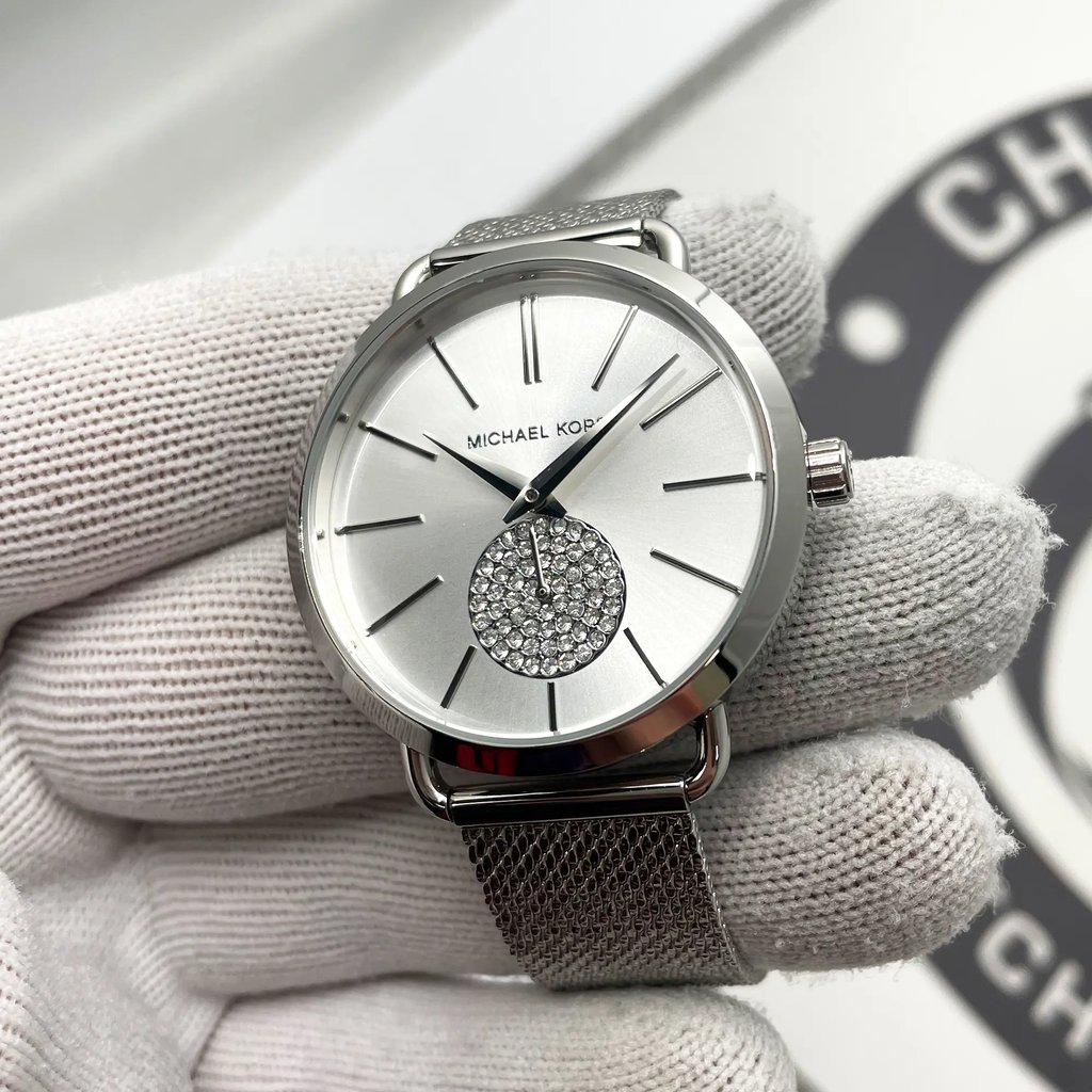 Front Full View Of Michael Kors MK3843 Stainless Steel Watch Pre Owned Condition Good