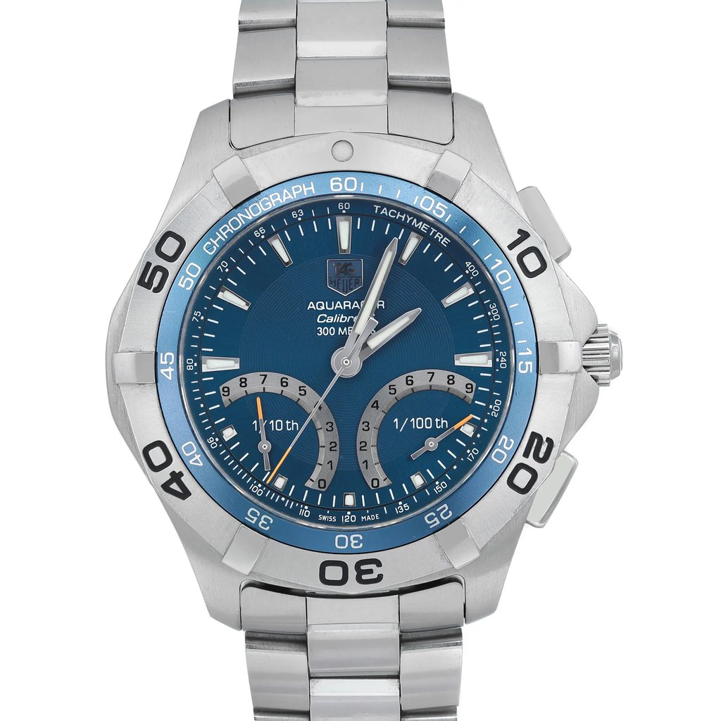 Up Close Front Facing Picture Of TAG Heuer CAF7012.BA0815 Stainless Steel Watch Pre Owned Condition