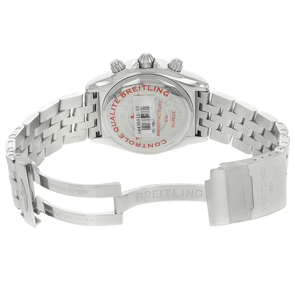Back View Of {Caseback} Back Case And Open Stainless Steel Band Of Breitling A4436010/BB71-371A Watch Display Model Condition